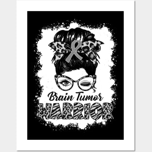 Brain Tumor Warrior Women Messy Bun Brain Tumor Awareness Posters and Art